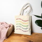 All Love is Worthy Rainbow Canvas Tote Bag